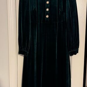 Pomander Place Dark Green Velvet Long Sleeve Dress